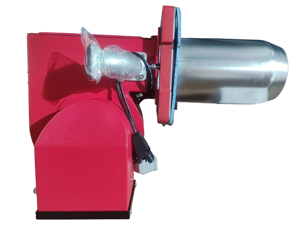 Arnik E-Gas-350P gas burner with industrial design, showing the burner head and control panel in a close-up view.