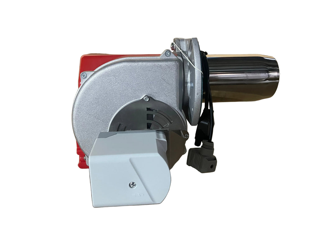 ARNIK E-Gas-70PAB gas burner with 27-70KW output, visible metal components and control valves in a detailed industrial image.