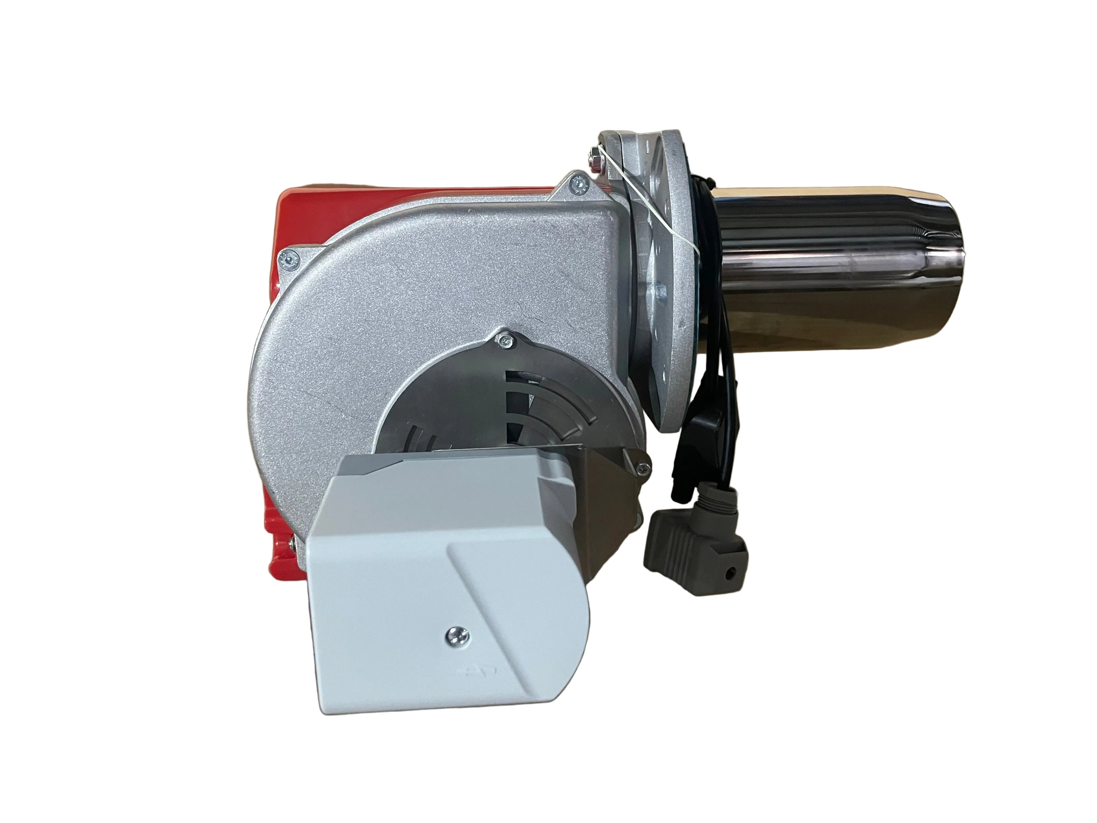 ARNIK E-Gas-70PAB gas burner with 27-70KW output, visible metal components and control valves in a detailed industrial image.
