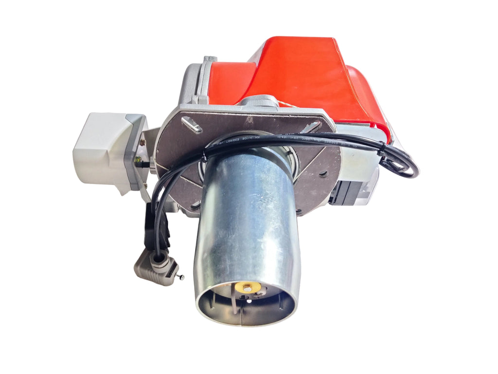 ARNIK E-Gas-70PAB gas burner with 27-70KW capacity, showing industrial burner with control panel and fuel inlet.