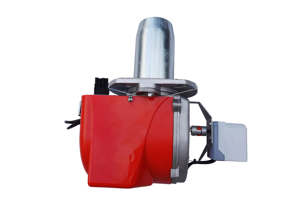 ARNIK E-Gas 170P gas burner with control panel and fuel inlet, showing industrial heating equipment for large-scale applications.